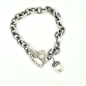 Silpada RETIRED B1241 Rare Pearl Silver Charm Bracelet w/ Heart Toggle